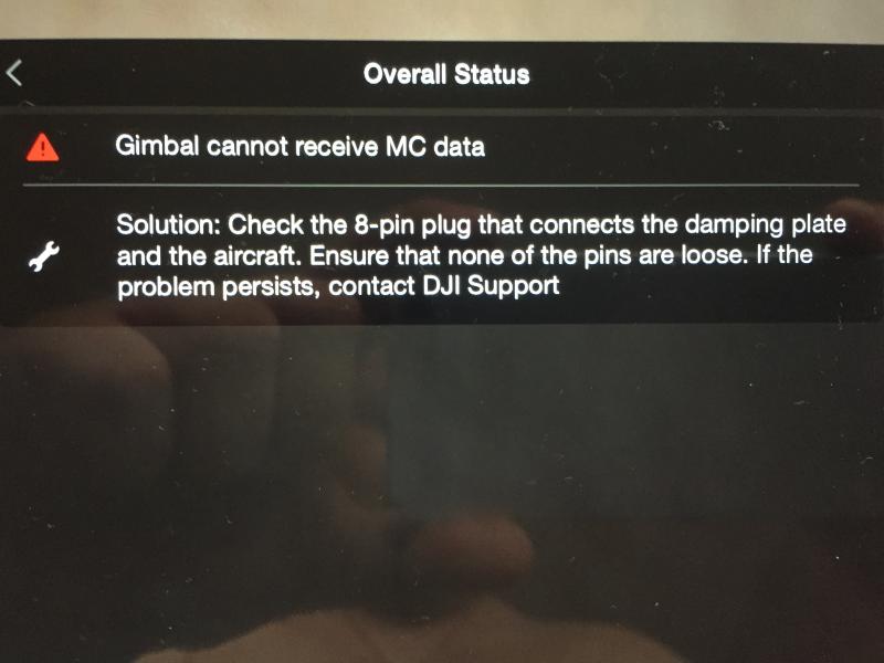 Почему появляется ошибка Gimbal cannot receive MC data?